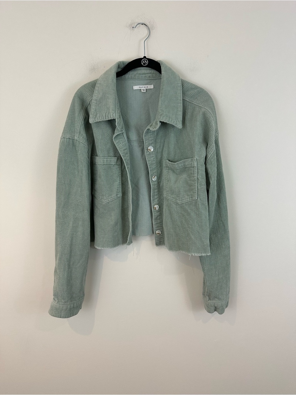 PacSun Corduroy Button-Front Jacket in Sage Green Raw Hem Size M/L